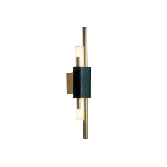 Modern Brass LED Wall Sconce with Slim Tube Design and Black Marble Deco