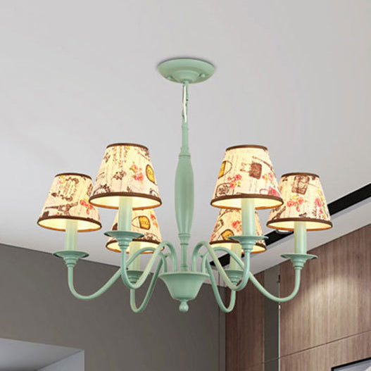 Macaron Green Nursing Room Hanging Light - Metal Chandelier with Tower Flower Design
