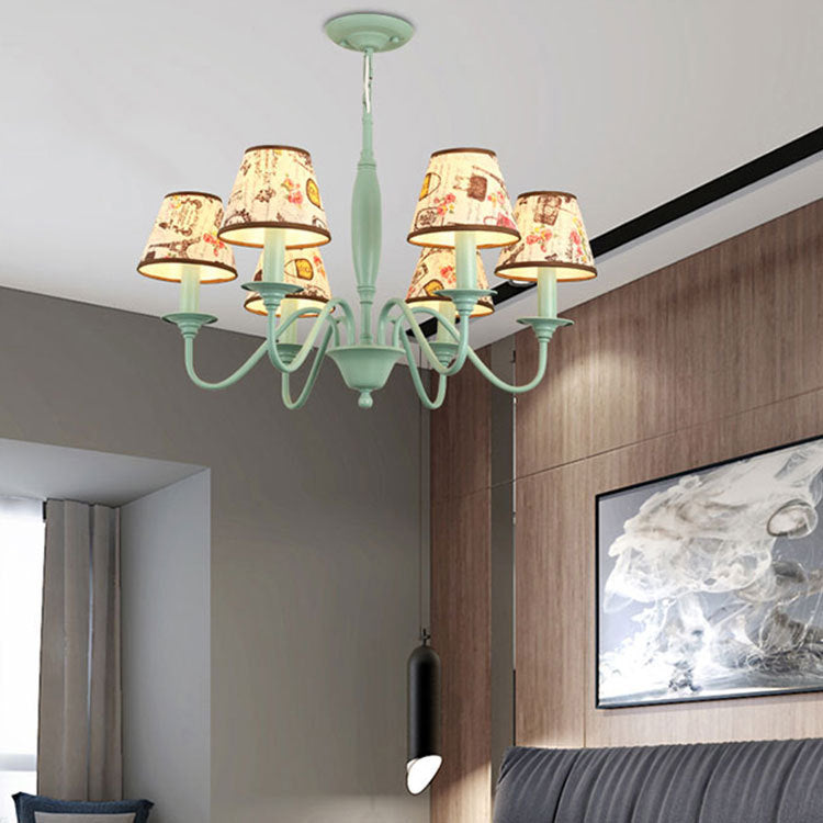 Macaron Green Nursing Room Hanging Light - Metal Chandelier with Tower Flower Design