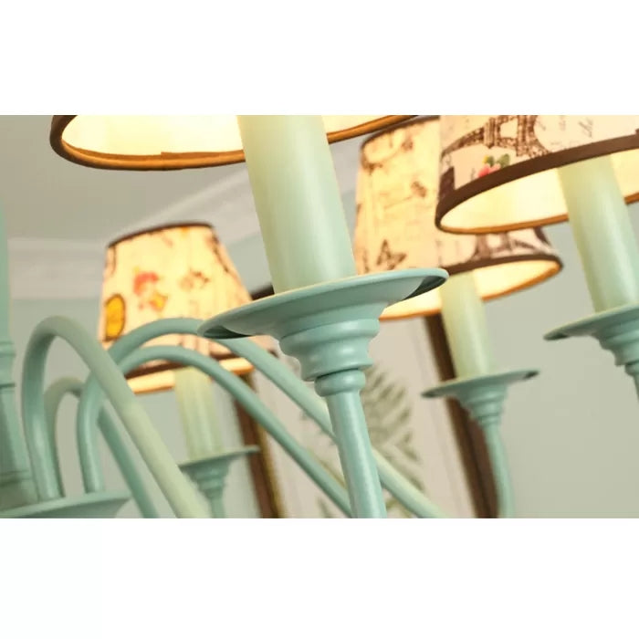 Macaron Green Nursing Room Hanging Light - Metal Chandelier with Tower Flower Design