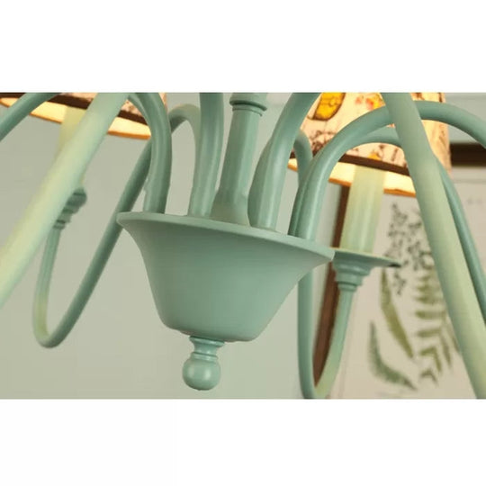 Macaron Green Nursing Room Hanging Light - Metal Chandelier with Tower Flower Design