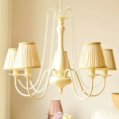 Macaron Style 5-Light Metal Chandelier with Foldable Tapered Shade - Perfect for Kindergarten Pendant Lighting