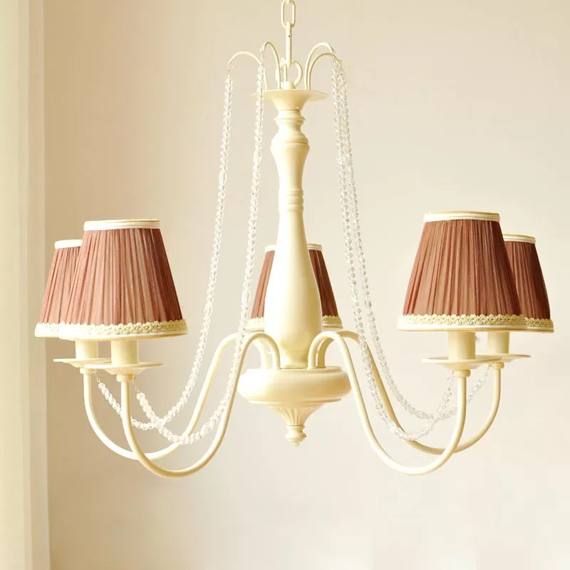 Macaron Style 5-Light Metal Chandelier with Foldable Tapered Shade - Perfect for Kindergarten Pendant Lighting