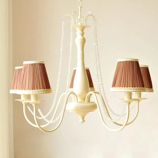 Macaron Style 5-Light Metal Chandelier with Foldable Tapered Shade - Perfect for Kindergarten Pendant Lighting