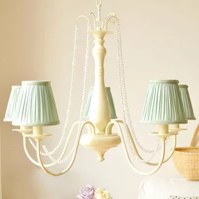 Macaron Style 5-Light Metal Chandelier with Foldable Tapered Shade - Perfect for Kindergarten Pendant Lighting