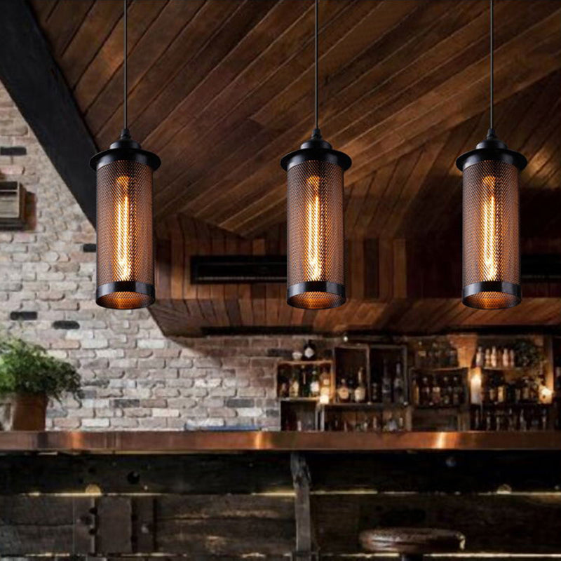 Industrial Metal Hanging Pendant Lamp with Mesh Cage Shade - Black/Rust Finish