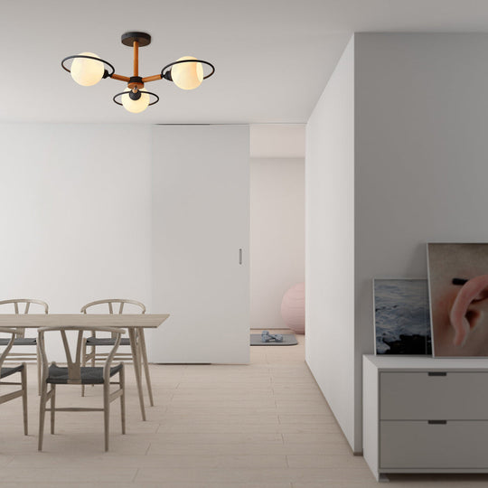 Modern Nordic Pendant Chandelier with 3 Milk Glass Spherical Shades - Kitchen Lighting
