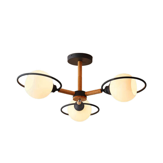 Modern Nordic Pendant Chandelier with 3 Milk Glass Spherical Shades - Kitchen Lighting