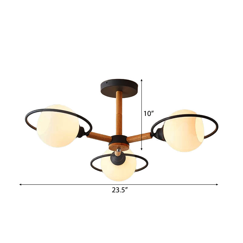 Modern Nordic Pendant Chandelier with 3 Milk Glass Spherical Shades - Kitchen Lighting