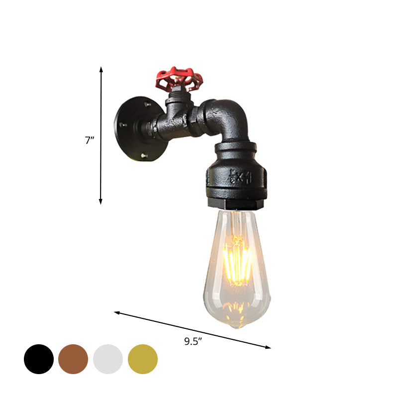 Iron Water Pipe Balcony Sconce Industrial Lamp with Red Valve Deco - Silver/Black/Rust