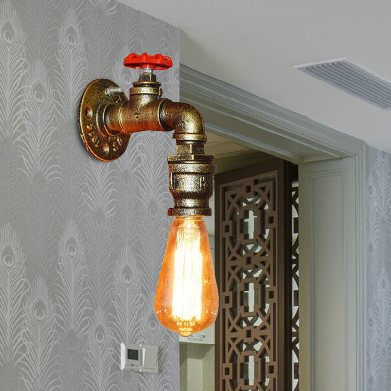 Iron Water Pipe Balcony Sconce Industrial Lamp with Red Valve Deco - Silver/Black/Rust