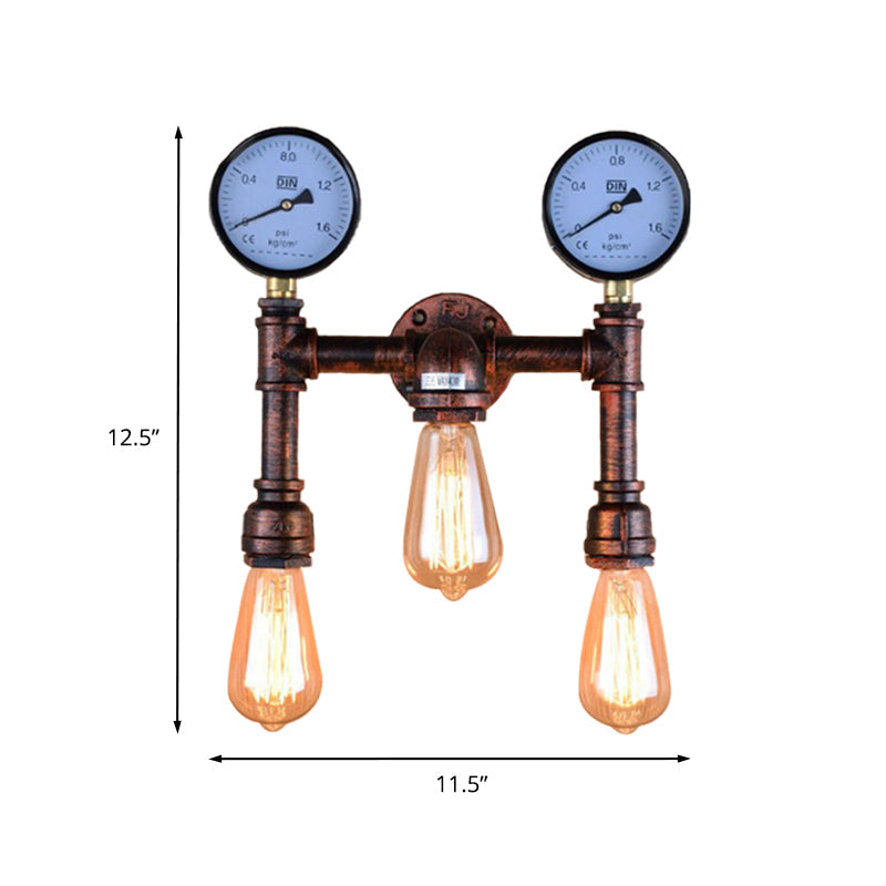 Industrial Copper Metallic Sconce Light Balcony Wall Lamp with Exposed Bulb - 3 Lights