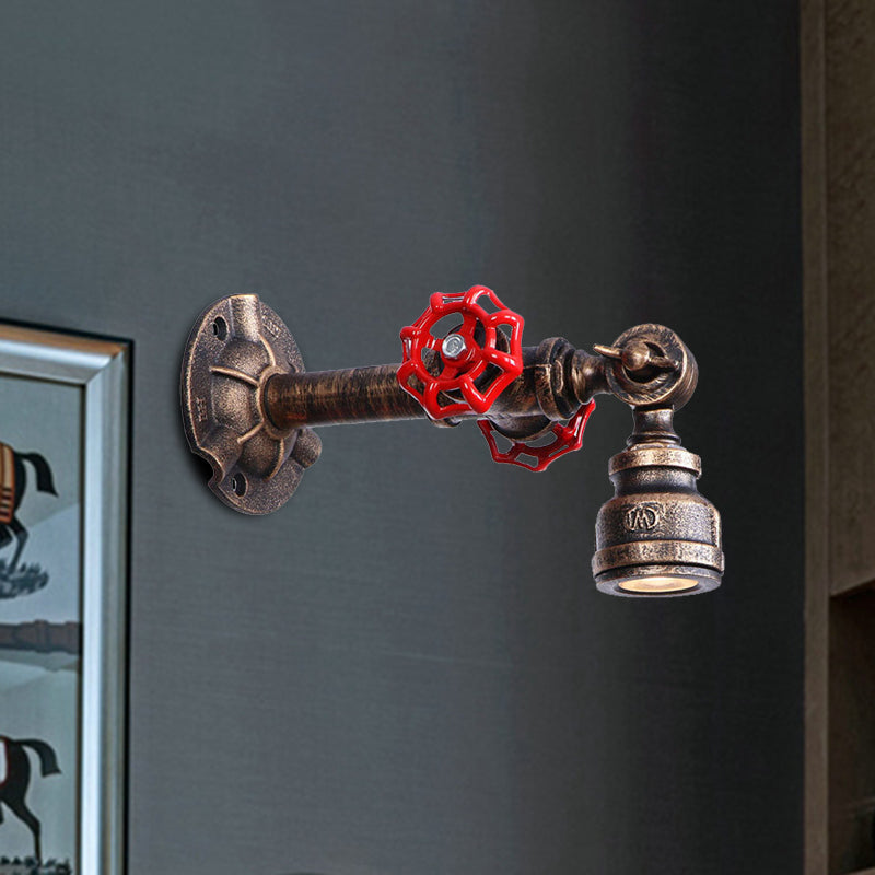 Antique Bronze Pipe and Valve Wall Sconce - 1 Light Lamp, 8"/10" Width