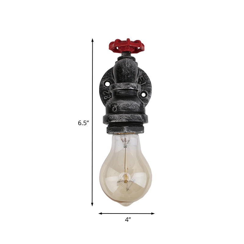 Black Industrial Metal Pipe and Valve Wall Mount Lamp for Balcony - 1/2-Light Wall Lighting Fixture