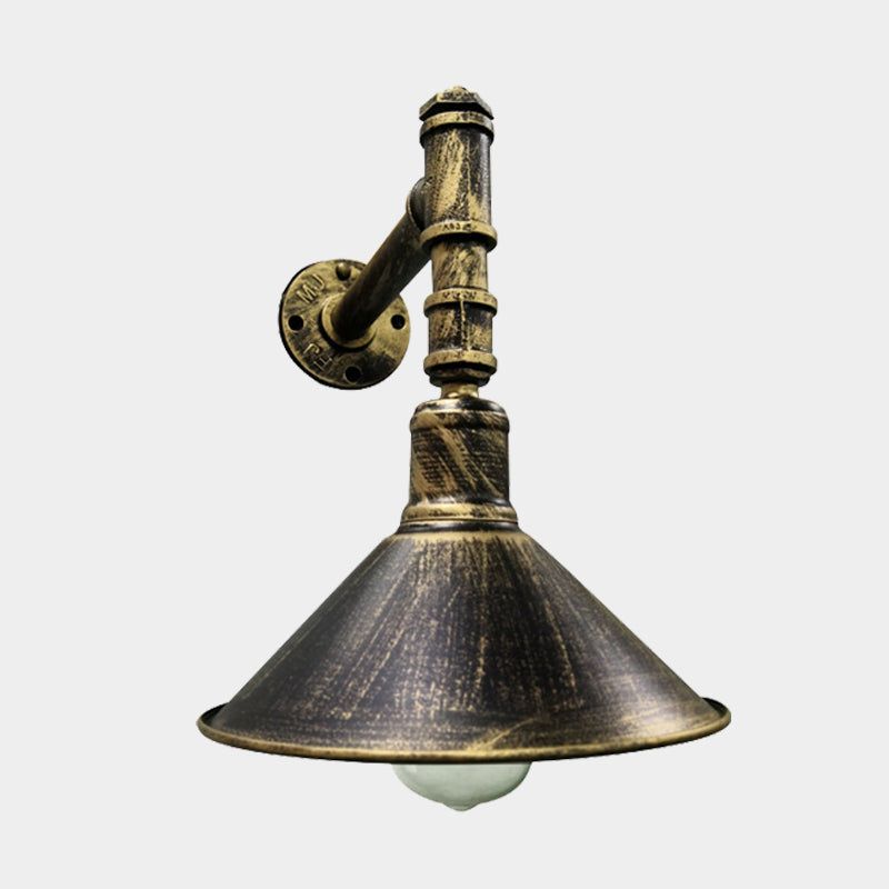 Rustic 1-Light Sconce Wall Lamp in Antique Brass with Pipe Arm