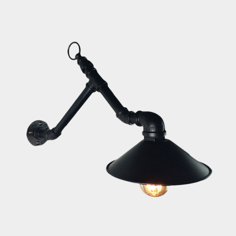 Industrial Outdoor Wall Sconce with Metallic Shade - Black Flare Design