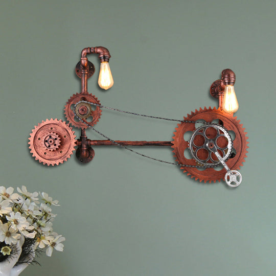 Antiqued Bicycle Iron Wall Sconce with 2 Lights for Corridor