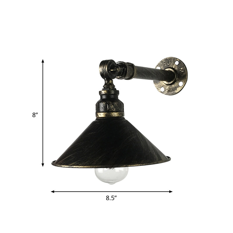 Antique Brass Wall Mounted Sconce Vintage Lamp for Restaurants - Metal Cone Shade, 1-Bulb Lighting