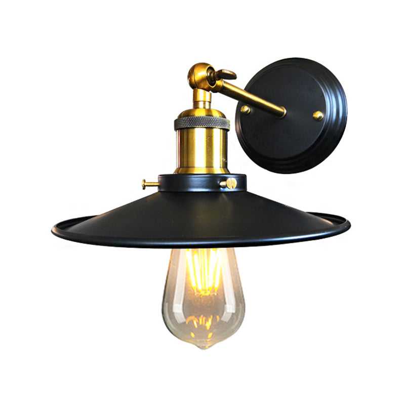 Black Iron Wall Sconce with Flared Shade - 1-Light Industrial Lighting Fixture