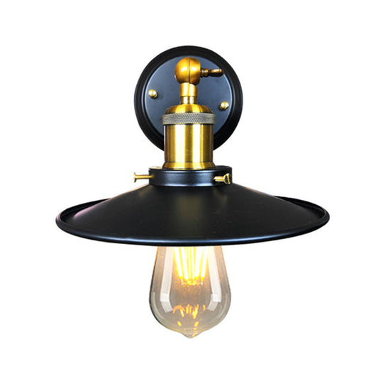 Black Iron Wall Sconce with Flared Shade - 1-Light Industrial Lighting Fixture