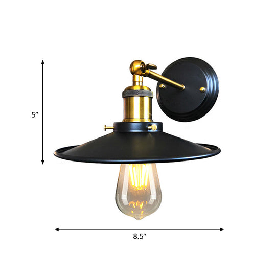 Black Iron Wall Sconce with Flared Shade - 1-Light Industrial Lighting Fixture