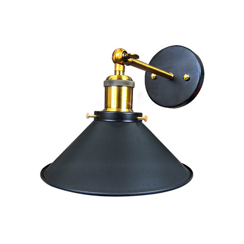 Vintage Iron Cone Wall Sconce - Black and Brass 1-Bulb Lamp (with/without cord)