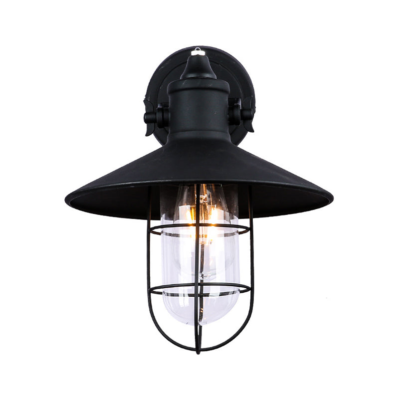 Industrial Black Wire Cage Wall Sconce with Clear Glass - 1 Light Coffee Shop Lighting