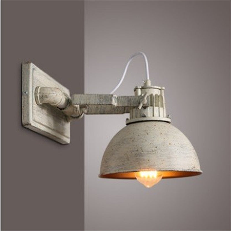Dome Metal Wall Sconce - Antiqued 1-Head Adjustable Wall Light in White with Handle