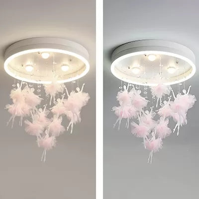 Ballet Kids Acrylic Ceiling Lamp for Girls Bedroom - Round Canopy Flush Ceiling Light