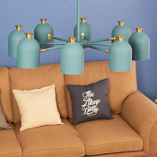8-Light Rotatable Macaron Hanging Chandelier for Dining Room - Stylish Metal Cup Shades
