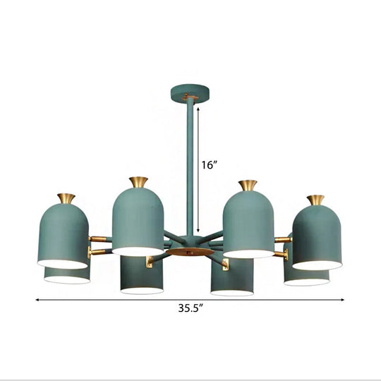 8-Light Rotatable Macaron Hanging Chandelier for Dining Room - Stylish Metal Cup Shades