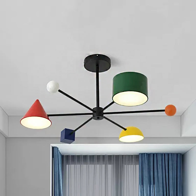 Modern Kindergarten Snowflake Metal Chandelier - Multi-Color Hanging Light with 3 Heads