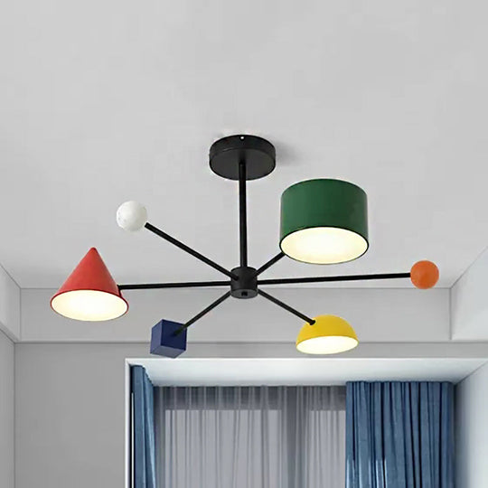 Modern Kindergarten Snowflake Metal Chandelier - Multi-Color Hanging Light with 3 Heads