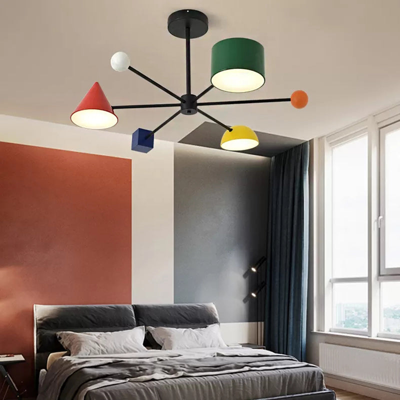 Modern Kindergarten Snowflake Metal Chandelier - Multi-Color Hanging Light with 3 Heads