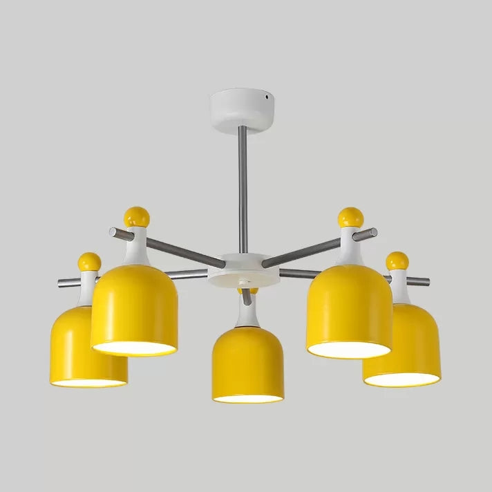 Macaron Yellow Cup Shade Chandelier: Unique Hanging Light for Living Room or Kindergarten