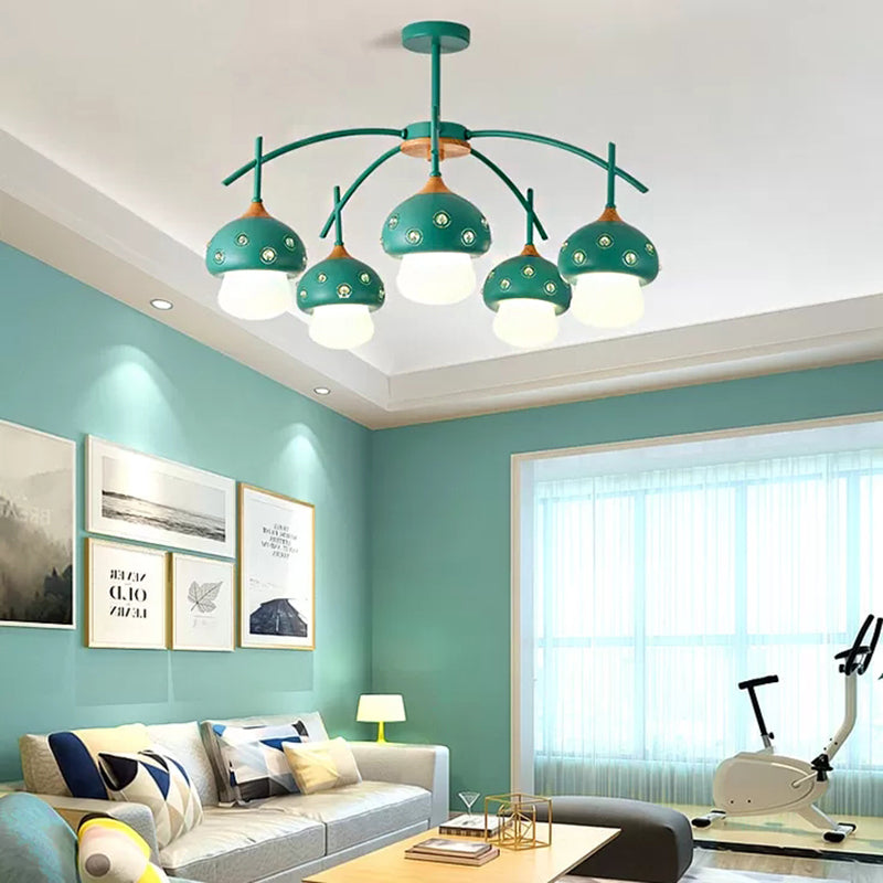 Cartoon Metal Mushroom Chandelier - 5-Head Kids Suspension Light for Bedroom, Perfect for Girls and Boys