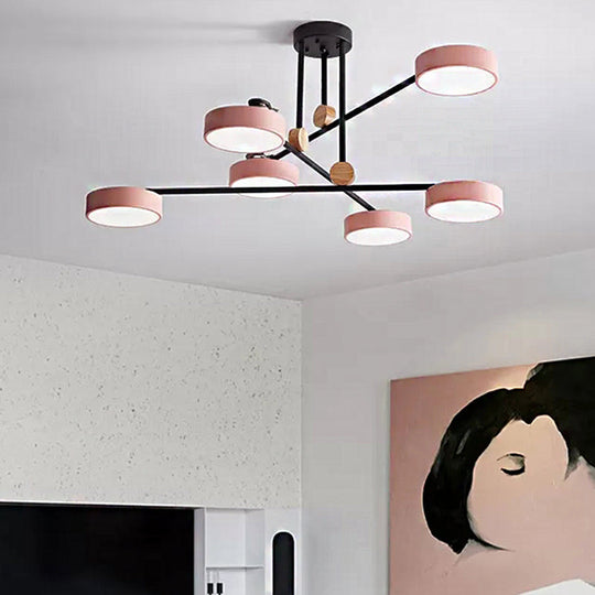 Acrylic 6-Light Macaron Chandelier with Round Shade - Perfect for Cafe Hanging Light