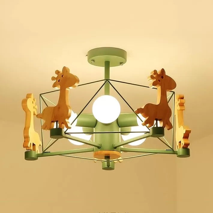 Giraffe 5-Head Kids Semi Flush Mount Wire Frame Ceiling Light for Child's Bedroom - Metallic Finish
