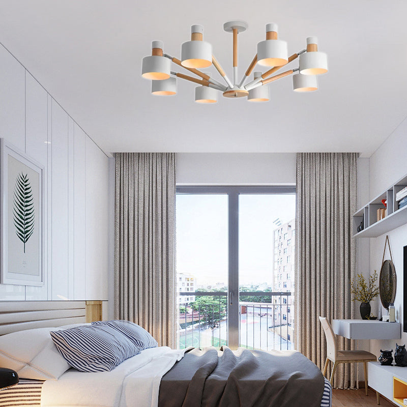 8-Light Macaron Round Shade Semi Flushmount for Kindergarten Ceiling Light