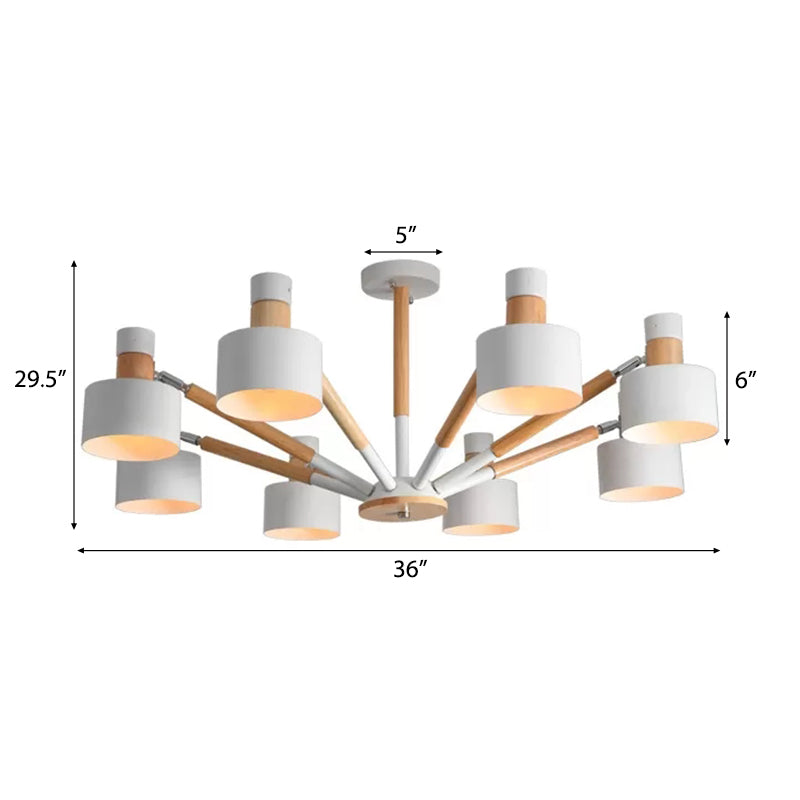 8-Light Macaron Round Shade Semi Flushmount for Kindergarten Ceiling Light