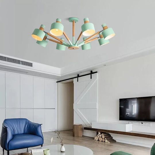 8-Light Macaron Round Shade Semi Flushmount for Kindergarten Ceiling Light
