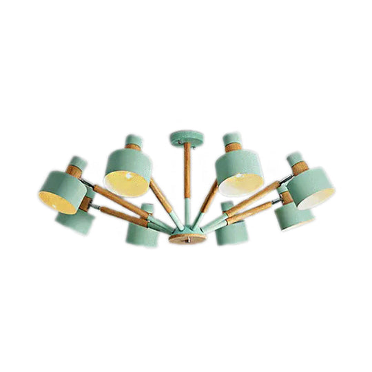 8-Light Macaron Round Shade Semi Flushmount for Kindergarten Ceiling Light