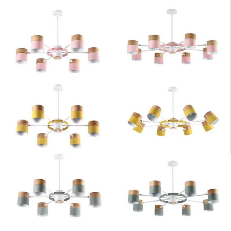 Modern Rotatable Metal Cylinder Chandelier: Macaron Style Ceiling Light for Nursing Room