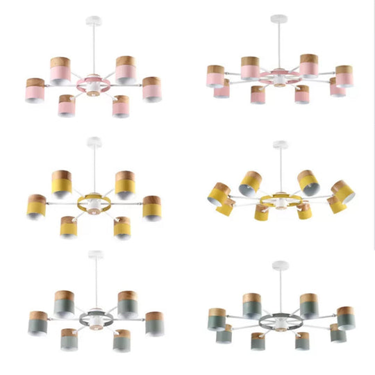 Modern Rotatable Metal Cylinder Chandelier: Macaron Style Ceiling Light for Nursing Room