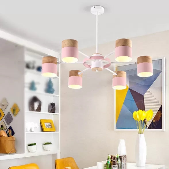 Modern Rotatable Metal Cylinder Chandelier: Macaron Style Ceiling Light for Nursing Room