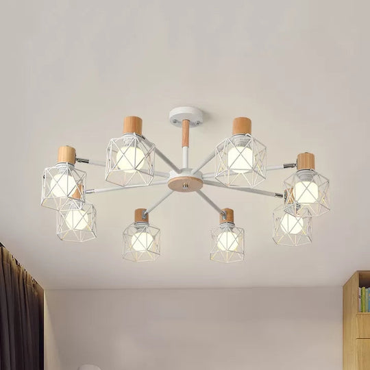 Modern Wood & Metal Chandelier for Villa and Restaurant - Wire Frame Hanging Light