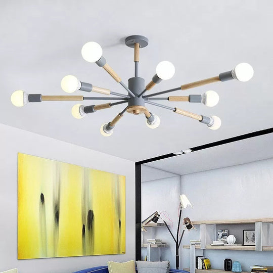 Sky Bang Kindergarten Chandelier - Wooden Nordic Hanging Light with Open Bulb