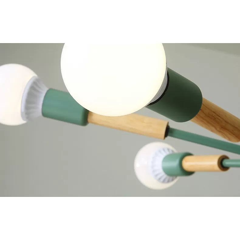 Sky Bang Kindergarten Chandelier - Wooden Nordic Hanging Light with Open Bulb