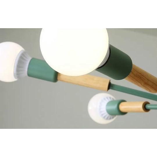 Sky Bang Kindergarten Chandelier - Wooden Nordic Hanging Light with Open Bulb