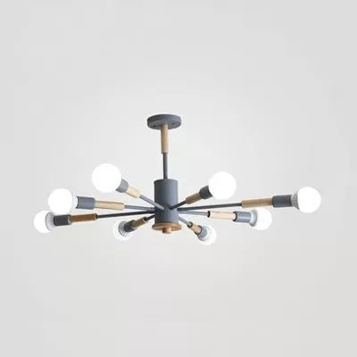 Sky Bang Kindergarten Chandelier - Wooden Nordic Hanging Light with Open Bulb